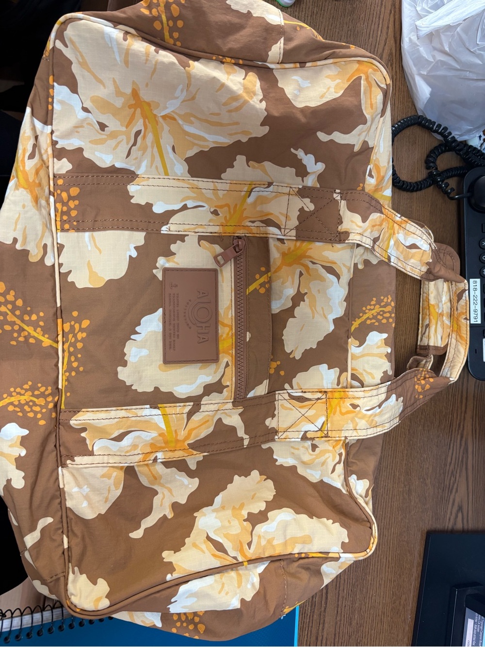 ALOHA Floral Brown Travel Tote Bag